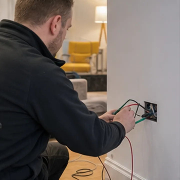 Illustrative electrician with testing equipment