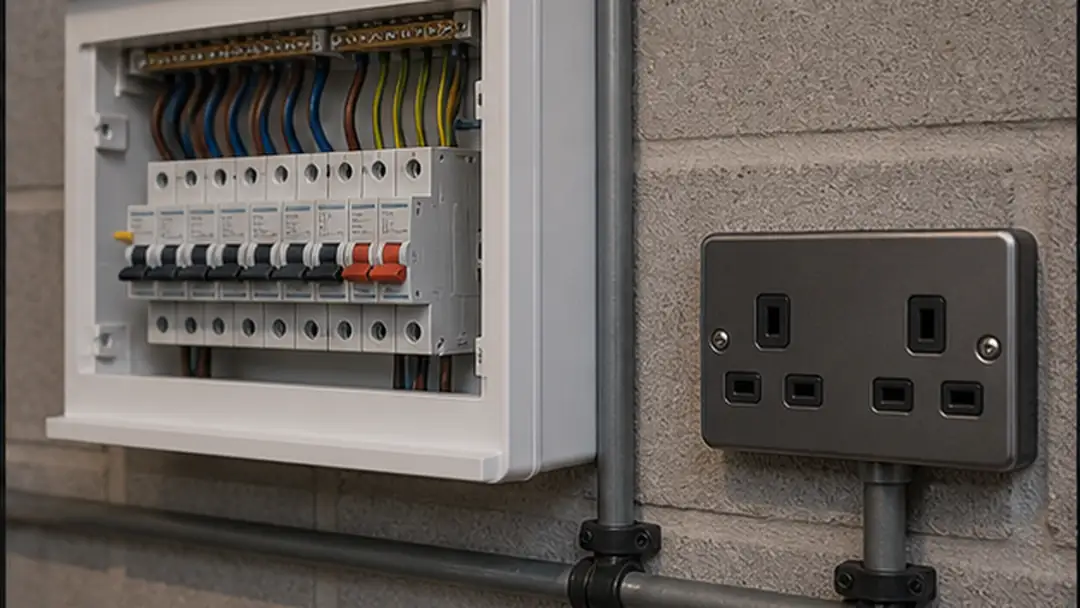 Illustrative garage wiring installation work in Dundee